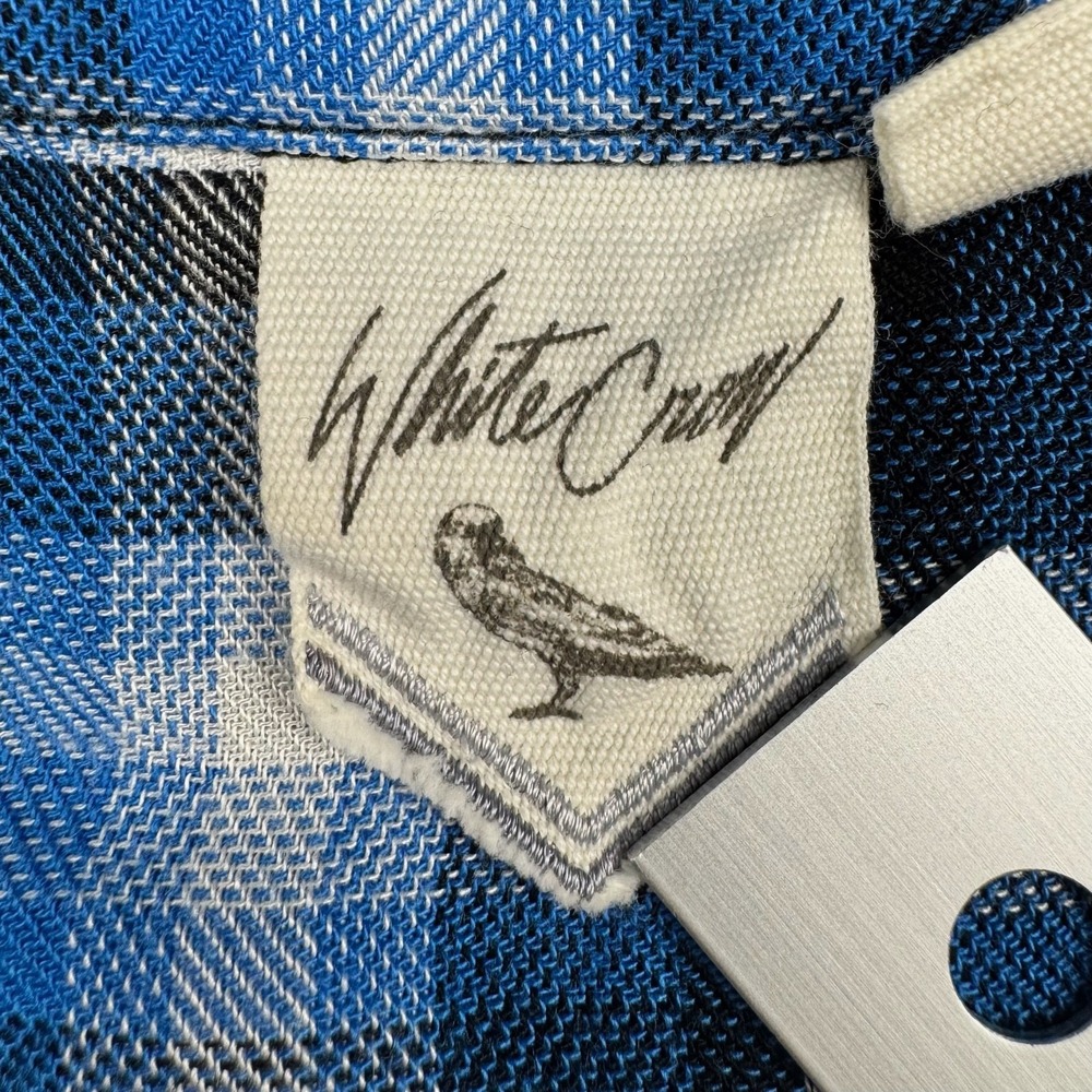White Crow Flannel Button Up Shirt Womens L Blue Plaid Tunic Grunge Heritage - Picture 3 of 10